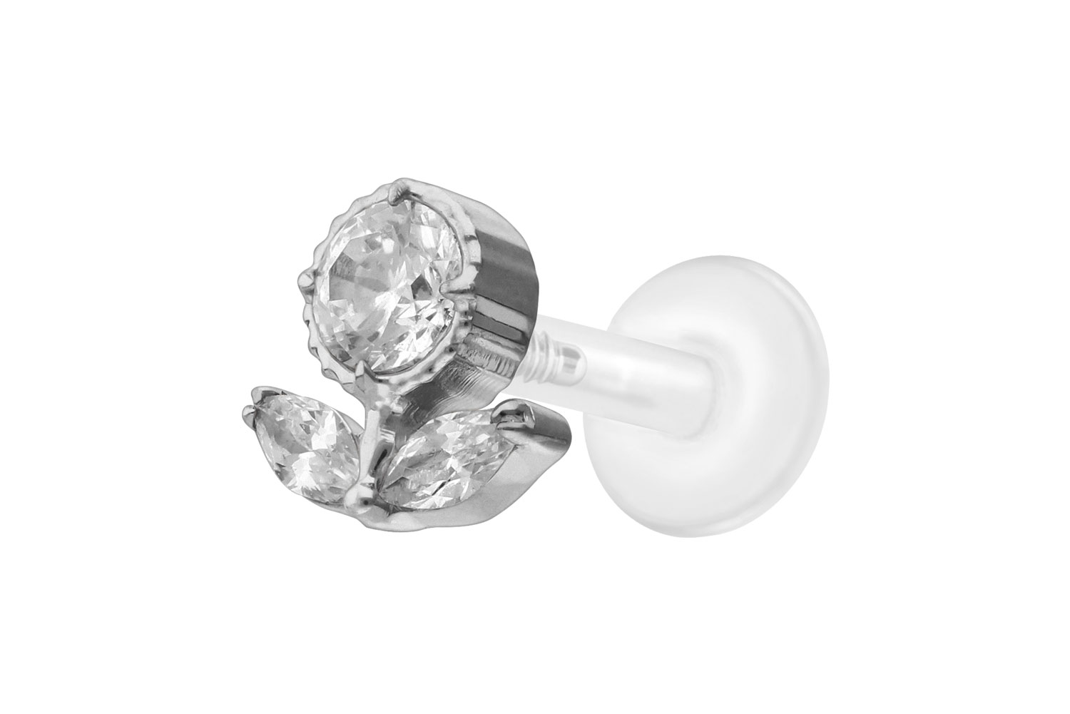 PTFE Labret Piercing mit Innengewinde + Titan-Aufsatz KRISTALLBLUME